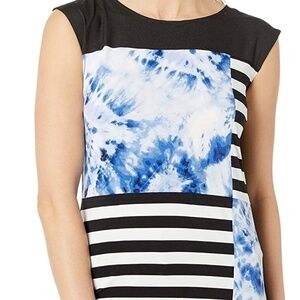Calvine Klein Floral Striped Sleeveless Jewel Top